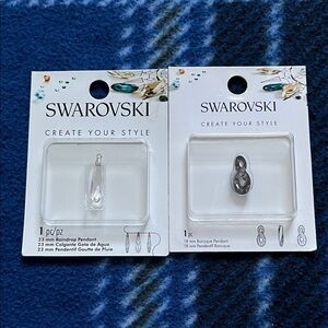 Lot of 2 NWT Swarovski Pendants - (1) 23mm Raindrop - (1) 18mm Baroque